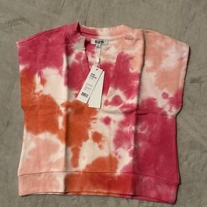 525 America V-neck Electric Coral Pink Tie Dye T Shirt Sweatshirt Size XS NWT